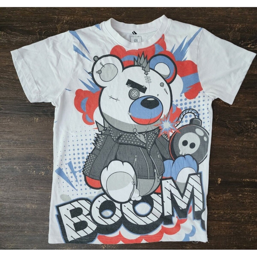 Southpole Shirt Adult‎ Medium White Scarry Teddy Bear 'Boom' Casual Men's